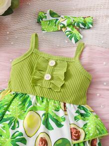 SHEIN Body Sin Mangas Con Adornos Y Estampado De Frutas Para Bebé Niña Y Diadema A Juego - Multicolor - Ver 3