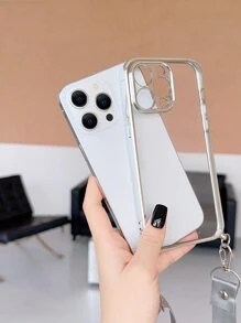 Clear Electroplated Phone Case With Lanyard - Silver - View 2