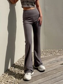 DAZY Solid Flare Leg Pants - Grey - View 1