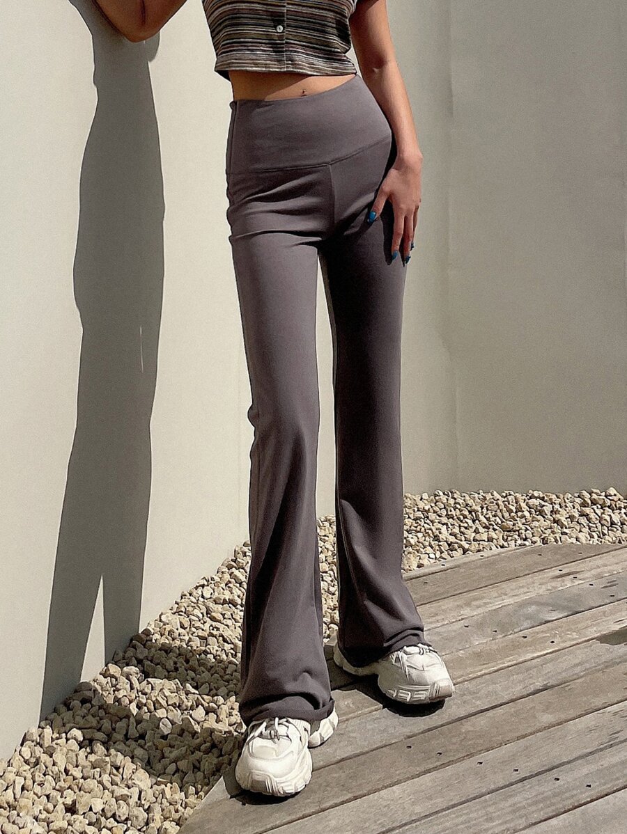 DAZY Solid Flare Leg Pants - Grey - View 1