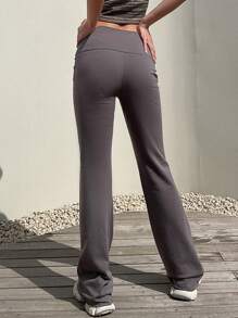 DAZY Solid Flare Leg Pants - Grey - View 2