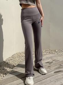 DAZY Solid Flare Leg Pants - Grey - View 3