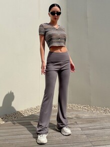 DAZY Solid Flare Leg Pants - Grey - View 4