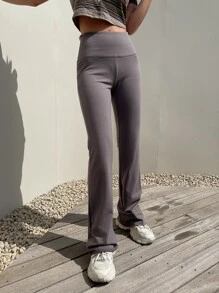 DAZY Solid Flare Leg Pants - Grey - View 6