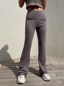 DAZY Solid Flare Leg Pants - Grey - View 7