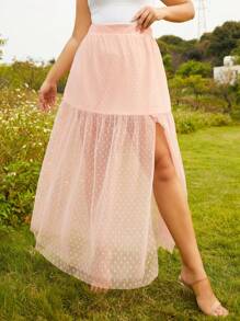 S BETRO Váy Plus Size Viên lá sen Tách cao màu trơn Boho - Màu Hồng baby - Xem 1