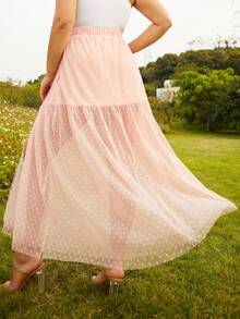 S BETRO Váy Plus Size Viên lá sen Tách cao màu trơn Boho - Màu Hồng baby - Xem 6