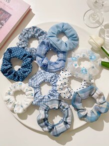 10个装女士格子和花卉图案发圈，休闲发绳，可作发圈、发圈、发饰，可作礼物或马尾辫发饰