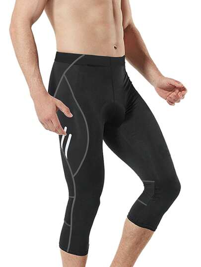 Men Striped Print Sports Tights