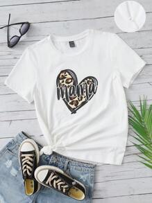 SHEIN 孕婦1入組字母和心形圖案T恤 - 白色 - 查看 1