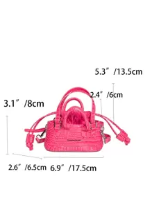 ROMWE Kawaii Mini Bucket Bag Crocodile Embossed Drawstring Design Neon Pink Pink - Pink - View 3