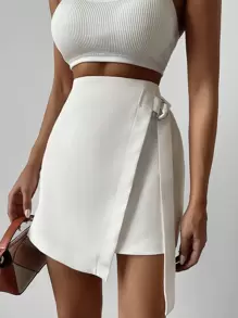 EURMUSE Solid Knot Side Wrap Skirt - White - View 3