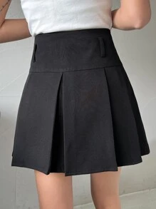 DAZY Solid Fold Pleated Detail Skirt - Black - View 2