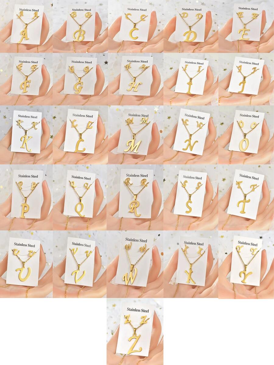 Bộ trang sức đồ họa 3 chữ kim loại - Vàng - Xem 1