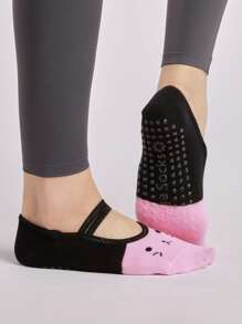 1pair Two Tone Cat Pattern Yoga Socks - Multicolor - View 2