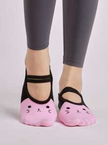 1pair Two Tone Cat Pattern Yoga Socks - Multicolor - View 3