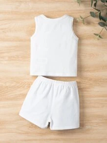 SHEIN Đứa bé trai Đồ họa Chữ cái Áo ba lỗ & Quần short - trắng - Xem 2