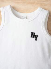 SHEIN Đứa bé trai Đồ họa Chữ cái Áo ba lỗ & Quần short - trắng - Xem 3