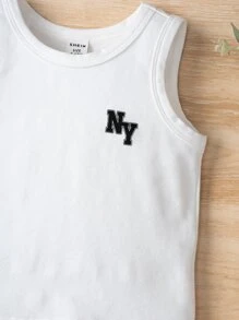 SHEIN Đứa bé trai Đồ họa Chữ cái Áo ba lỗ & Quần short - trắng - Xem 5