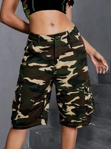 迷彩印花翻蓋口袋工裝短褲 - 彩色 - 查看 3