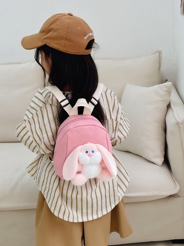 1pc Kids Girls Cute Plush Rabbit Cartoon Mini Backpack, Candy Color, Suitable For Preschool Outings And Daily Use