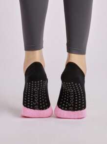 1pair Two Tone Cat Pattern Yoga Socks - Multicolor - View 5