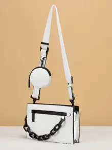Women Chain Decor Minimalist Crossbody Bag, For Daily Use - White - View 6