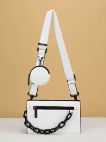 Women Chain Decor Minimalist Crossbody Bag, For Daily Use - White - View 2