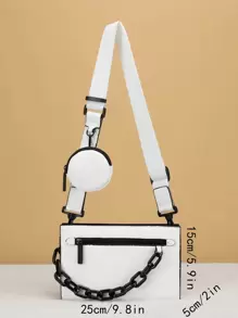 Women Chain Decor Minimalist Crossbody Bag, For Daily Use - White - View 5