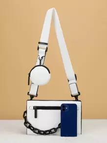 Women Chain Decor Minimalist Crossbody Bag, For Daily Use - White - View 3