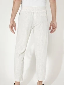 GENTILAND Men Drawstring Waist Pocket Patched Trousers - White - View 2