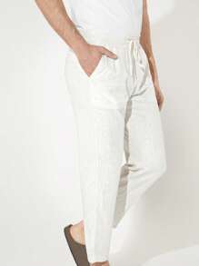 GENTILAND Men Drawstring Waist Pocket Patched Trousers - White - View 3