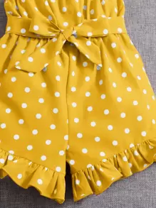 SHEIN 嬰兒女孩波點印花荷葉邊腰帶背心連體褲 - 黃色 - 查看 3
