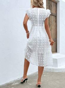 Breezaya Váy Maxi Đi Biển Kỳ Nghỉ Cho Nữ Có Viền Ren Xếp Ly Swiss Dot Tương Phản Không Thắt Lưng - trắng - Xem 3