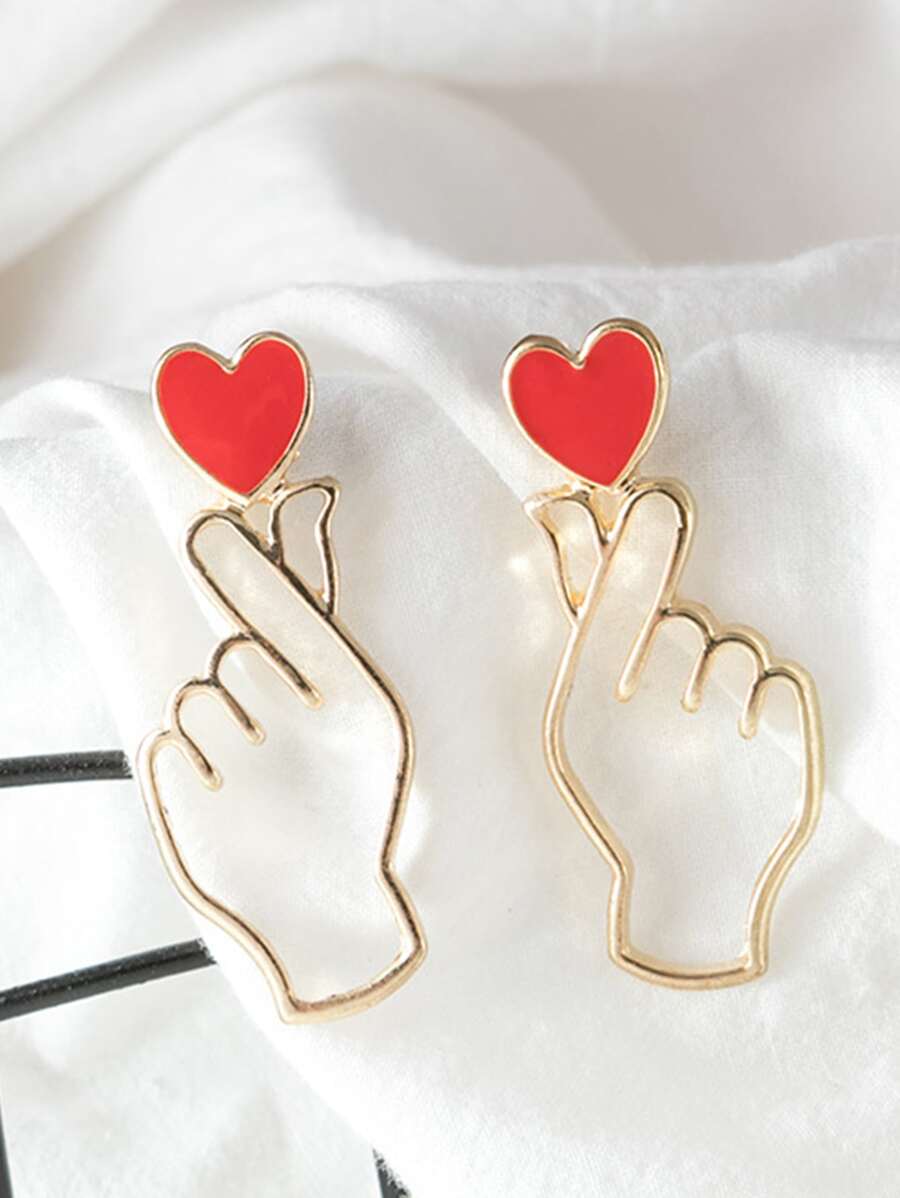 Heart & Hand Drop Earrings Valentines,Mom,Mother,Mother's Day,Gift - Multicolor - View 1