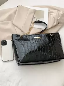 Bolso de hombro de gran capacidad con decoración de cadena de metal, bolso escolar, mochila de regreso a la escuela, de gran capacidad, ligero, portátil, informal para negocios, adecuado para adolescentes, mujeres, estudiantes universitarios, principiantes y trabajadores de oficina, perfecto para el regreso a la escuela, el primer día de clases, la universidad, la escuela secundaria, el trabajo y los viajes