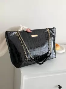 Bolso de hombro de gran capacidad con decoración de cadena de metal, bolso escolar, mochila de regreso a la escuela, de gran capacidad, ligero, portátil, informal para negocios, adecuado para adolescentes, mujeres, estudiantes universitarios, principiantes y trabajadores de oficina, perfecto para el regreso a la escuela, el primer día de clases, la universidad, la escuela secundaria, el trabajo y los viajes