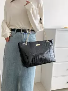 Bolso de hombro de gran capacidad con decoración de cadena de metal, bolso escolar, mochila de regreso a la escuela, de gran capacidad, ligero, portátil, informal para negocios, adecuado para adolescentes, mujeres, estudiantes universitarios, principiantes y trabajadores de oficina, perfecto para el regreso a la escuela, el primer día de clases, la universidad, la escuela secundaria, el trabajo y los viajes