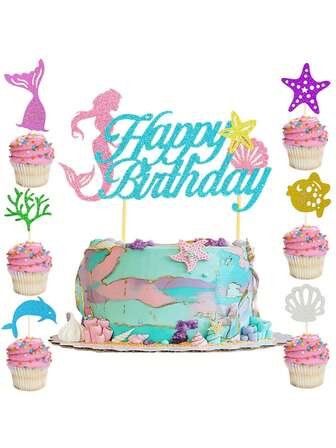 7入組美人魚和海星設計蛋糕裝飾