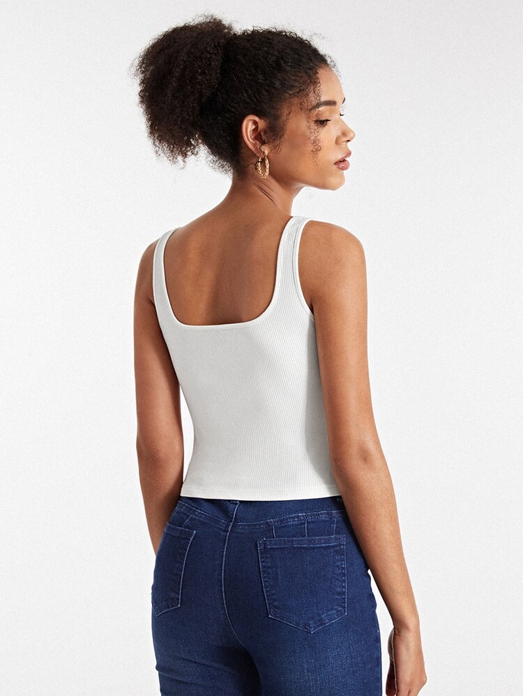 SHEIN BASICS Chất rắn Đồ đan Ribbed Áo ba lỗ - trắng - Xem 2