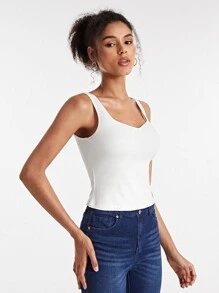 SHEIN BASICS Solid Ribbed Knit Tank Top - White - View 4