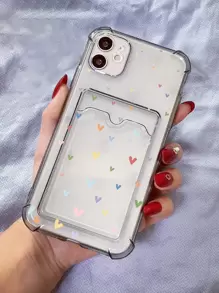 愛心圖案透明防摔手機殼帶插卡槽 - 彩色 - 查看 1