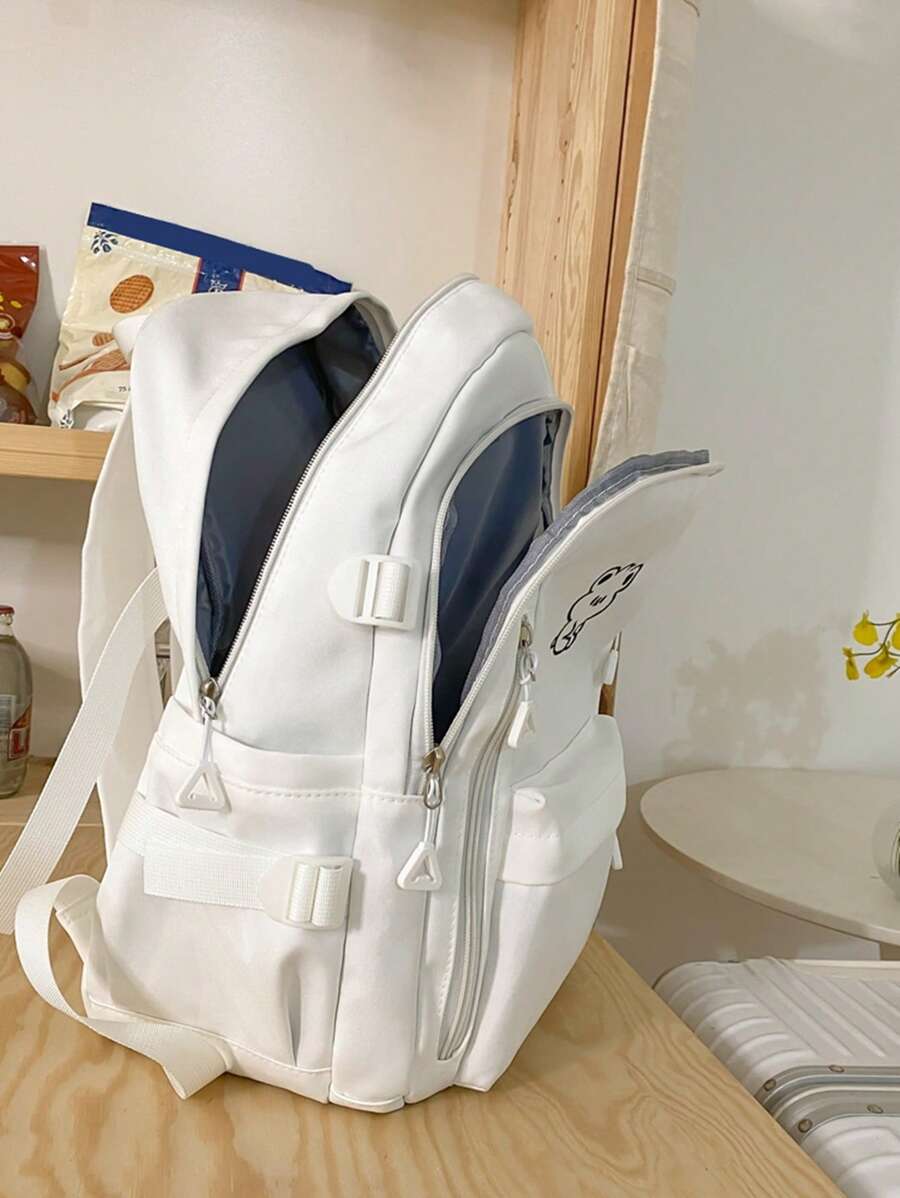White Casual Backpack Campus Bag For Teenage Girls, School Bag - White - View 1
