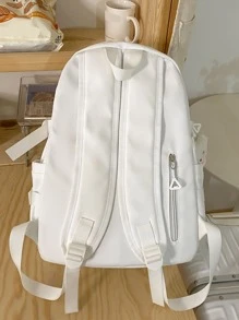 White Casual Backpack Campus Bag For Teenage Girls, School Bag - White - View 2