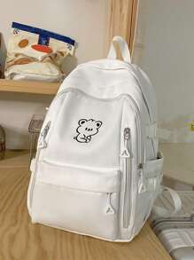 White Casual Backpack Campus Bag For Teenage Girls, School Bag - White - View 4