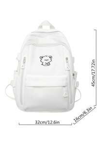 White Casual Backpack Campus Bag For Teenage Girls, School Bag - White - View 5