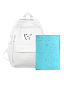 White Casual Backpack Campus Bag For Teenage Girls, School Bag - White - View 6