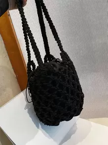 Túi Xô Nhỏ Thiết Kế Dây Rút Màu Đen, Hoàn Hảo Cho Kỳ Nghỉ Du Lịch Bãi Biển Mùa Hè - màu đen - Xem 1