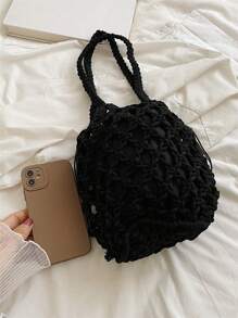 Túi Xô Nhỏ Thiết Kế Dây Rút Màu Đen, Hoàn Hảo Cho Kỳ Nghỉ Du Lịch Bãi Biển Mùa Hè - màu đen - Xem 3