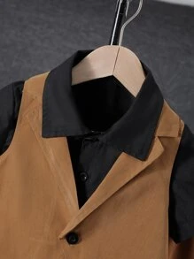 SHEIN 男小童素色襯衫和馬甲和褲子